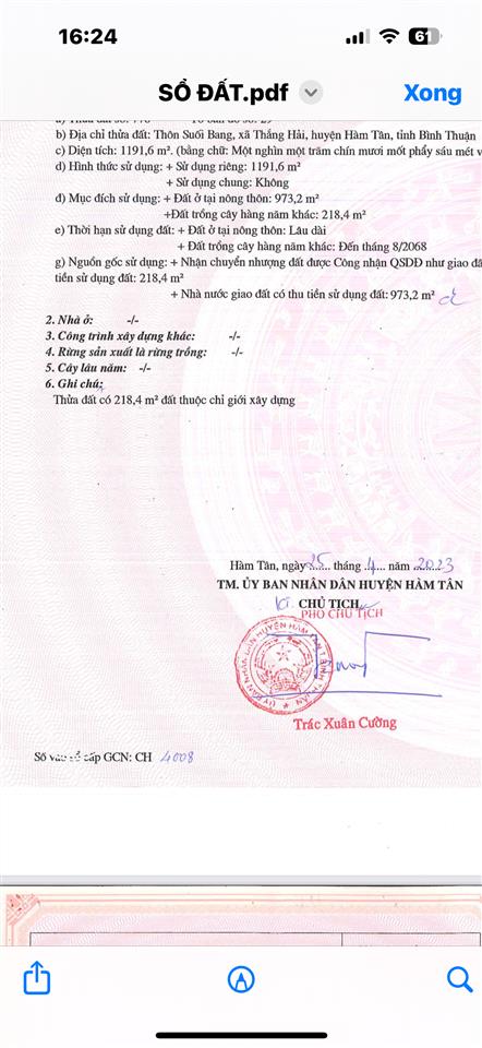 Cần bán nền đất full thổ cư (973 ont + 281 lg đường mở rộng)