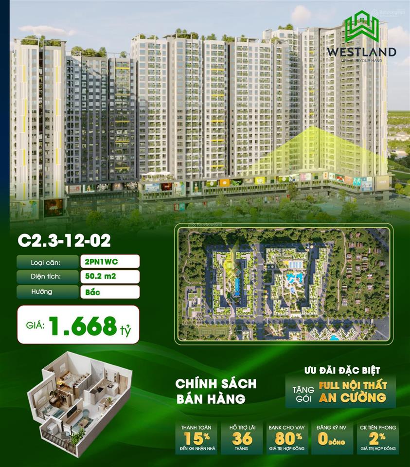 Bán gấp cc 2pn, 1vs giá ưu đãi 1,668 tỷ, 50m2