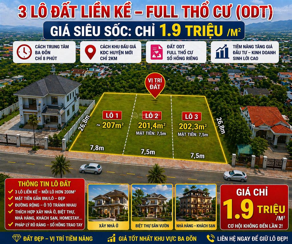 Chính chủ cần bán 3 thửa đất liền kề