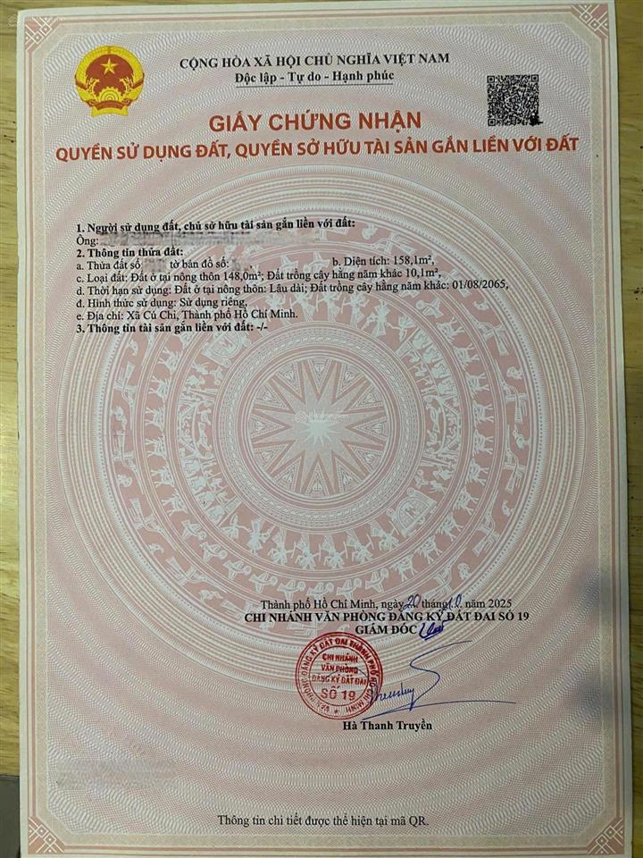 Cần tiền bán gấp 158m2 đất gần đường tỉnh lộ 2 giá chốt sang 1,5ty thuộc phước vĩnh an củ chi ,shr.