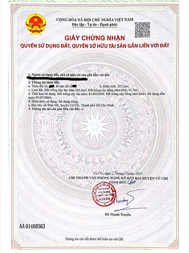Chủ ngợp bán lô mặt tiền trần minh triết 327m2 giá 900tr thái mỹ củ chi sổ hồng riêng lộ giới 12m