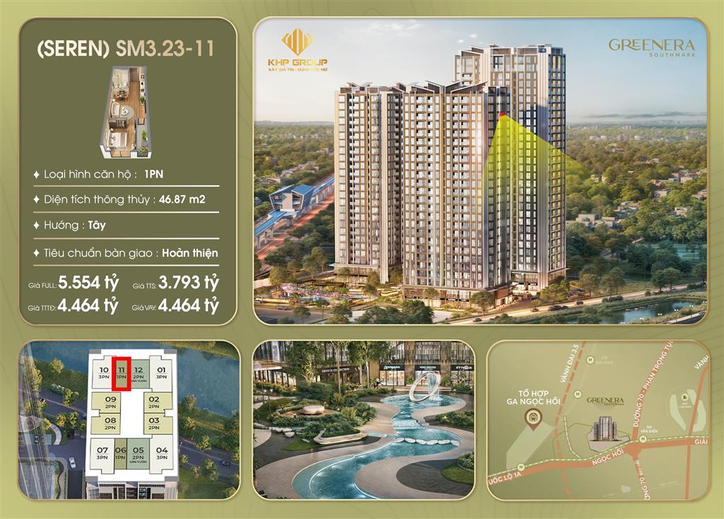 HOÀN HẢO KHI ĐẦU TƯ CĂN HỘ 1PN+  GREENERA SOUTHMARK