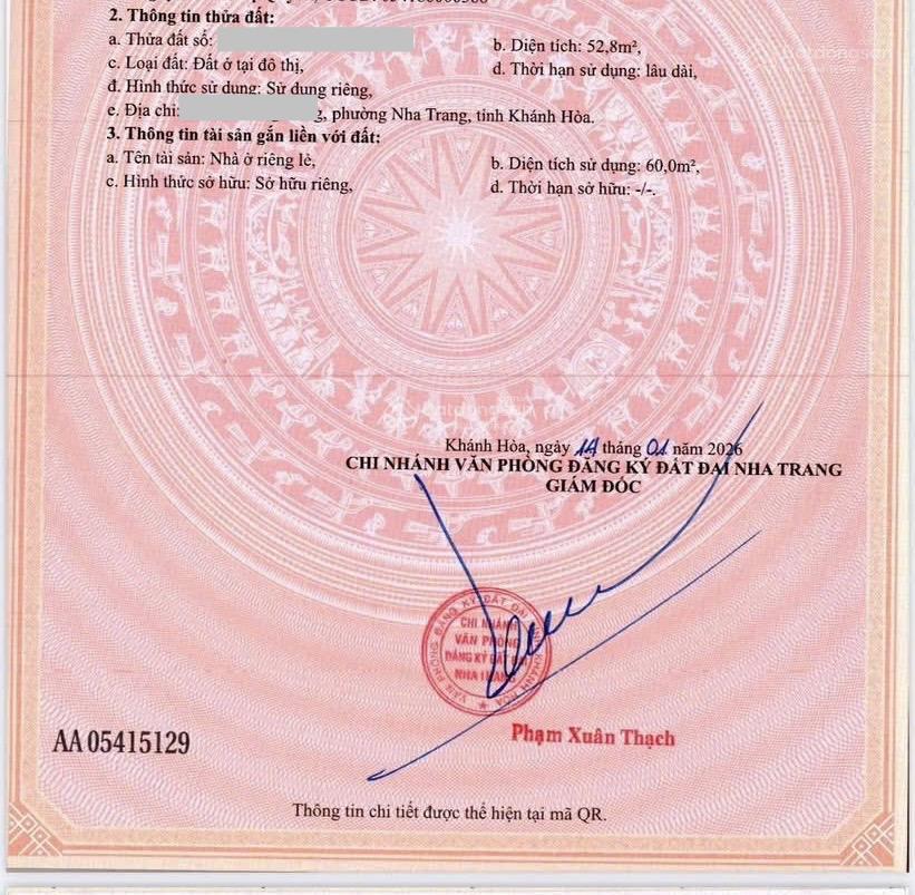Bán nhà 2 tầng, hẻm đ. hồng bàng rộng 4m  phường nha trang  52,8m2 giá 7,5 tỷ