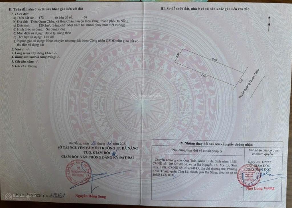 Chính chủ bán lô đất đường 10m thôn quan châu, hoà châu