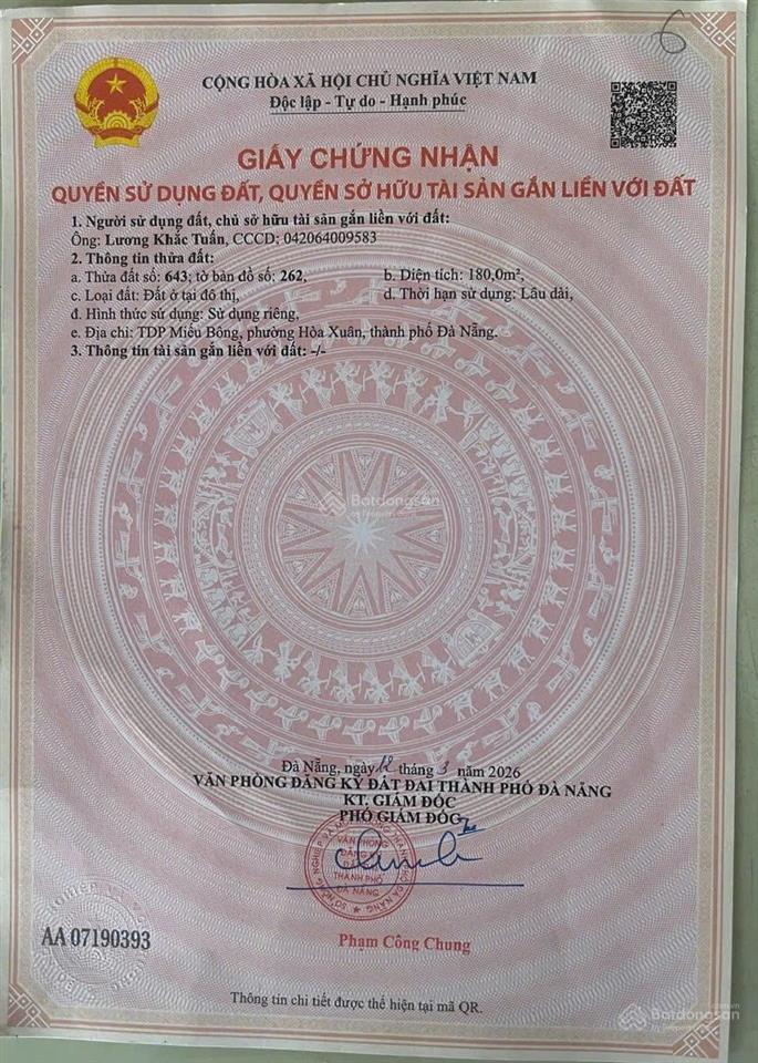 Chính chủ bán đất thôn miếu bông, hòa phước, hòa vang, đà nẵng