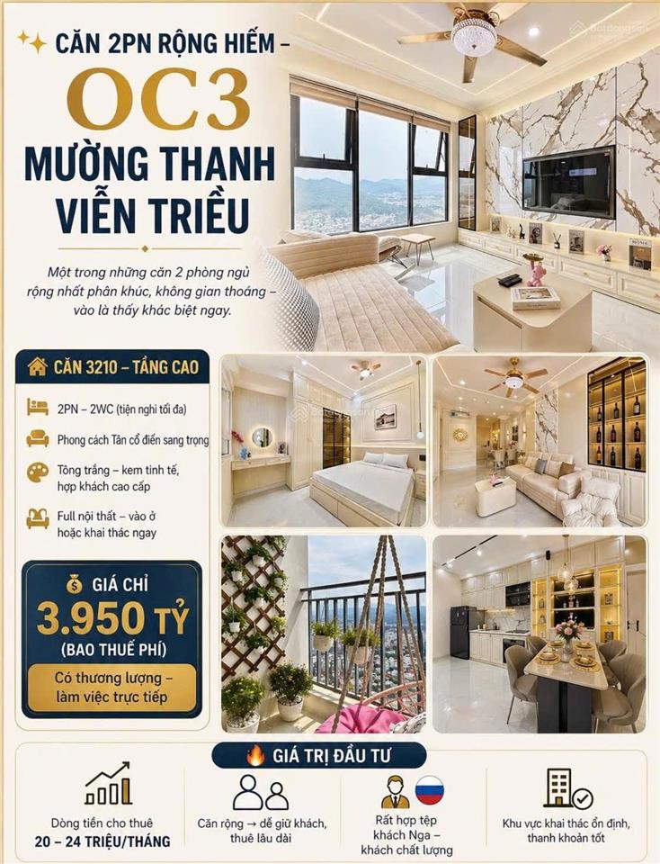 Căn 3210 tầng cao  căn rộng 75,24m2, dễ khai thác cho thuê, phong cách tân cổ điển, tông kem