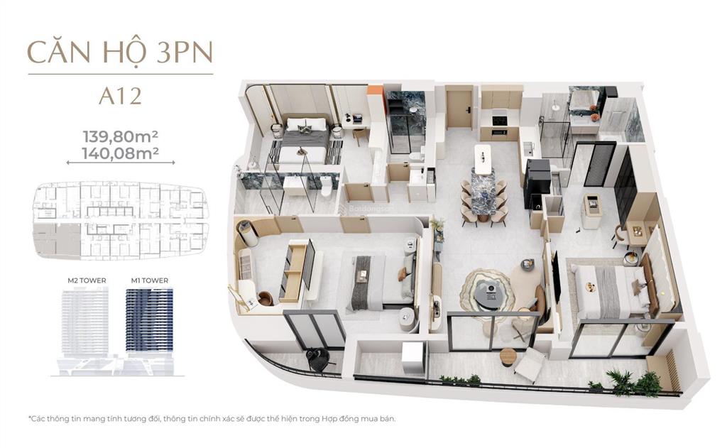 Bán căn 2pn the meridian 72,97m² view downtown, bàn giao cao cấp