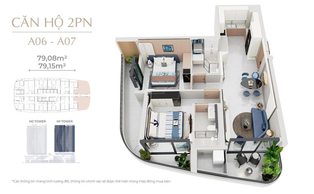 Bán căn 2pn the meridian 72,97m² view downtown, bàn giao cao cấp
