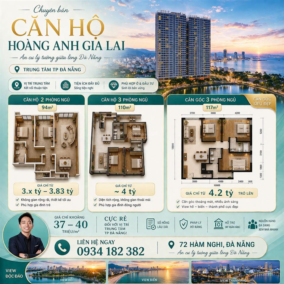 Bán căn hộ hoàng anh gia lai đà nẵng 2pn, 3pn, căn góc giá từ 3.x tỷ sổ hồng lâu dài