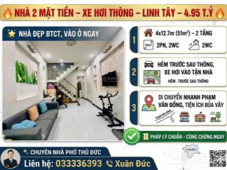 Phân khúc 4 tỷ  nhà 2 mặt tiền  đường xe hơi thông  ngay cạnh phạm văn đồng  p.linh tây