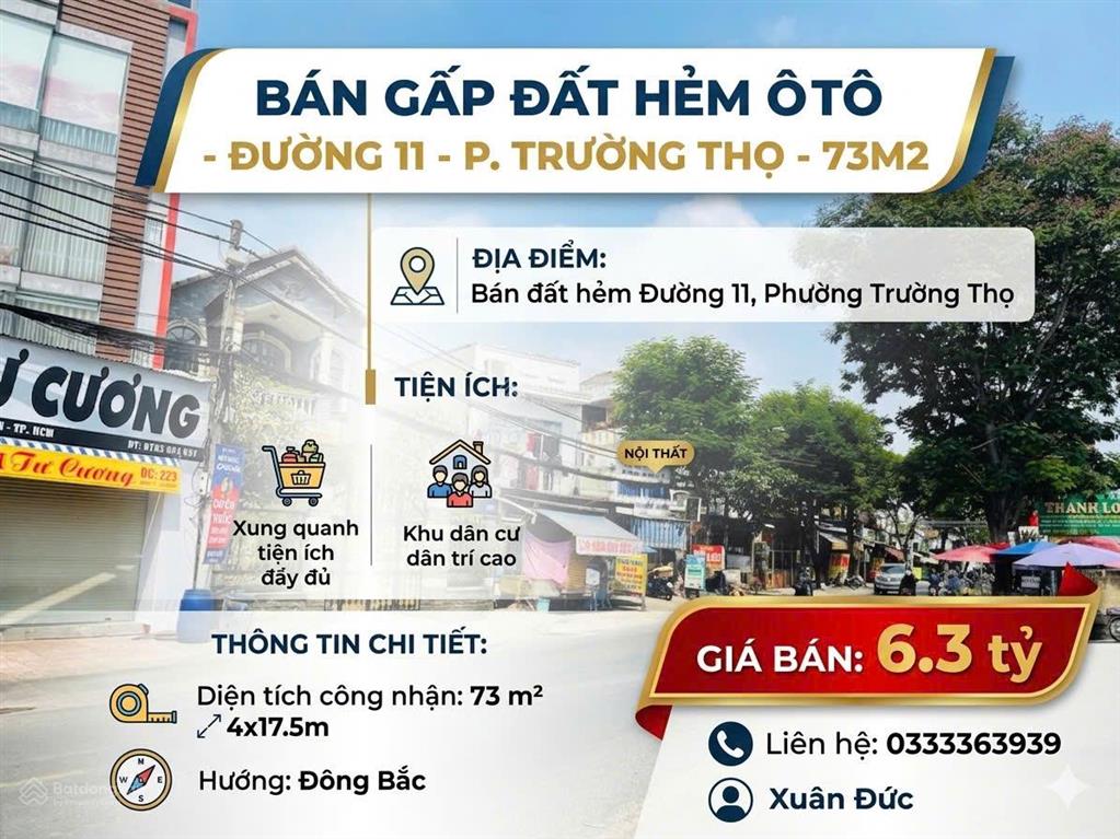 Chính chủ cần bán đất xây nhà đẹp  xe hơi tới đất ngay tại đường số 11 p.trường thọ
