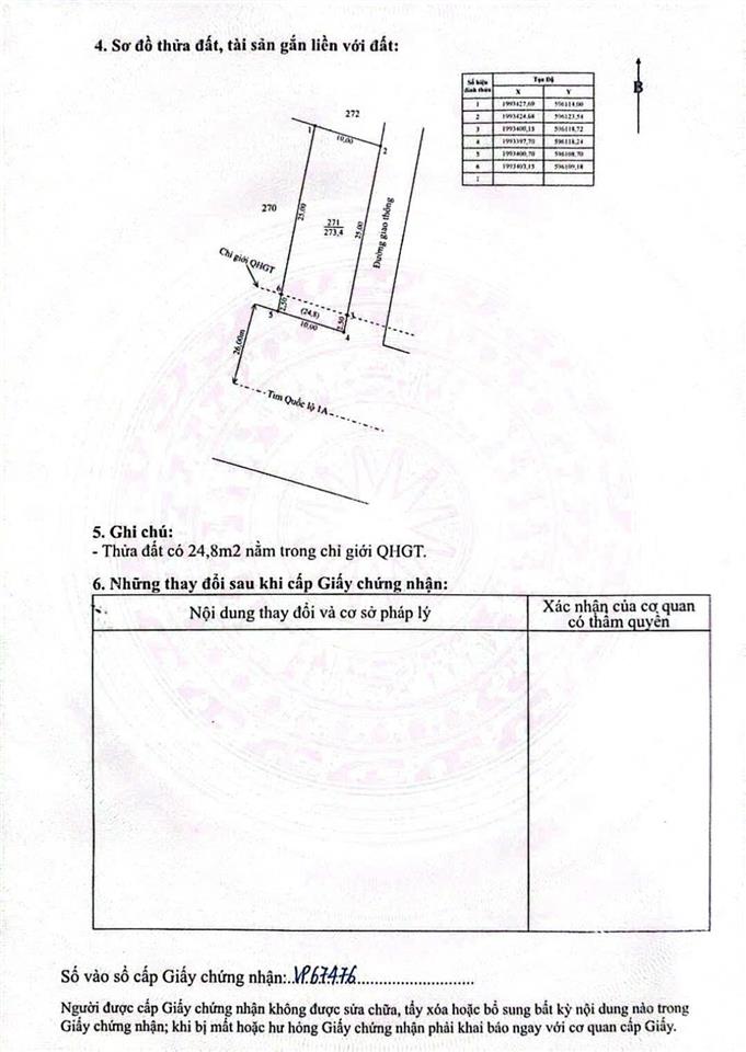 Bán đất tại quốc lộ 1a, hoành sơn, hà tĩnh, 6,6 tỷ, 273 m2, mặt tiền 10m, pháp lý đầy đủ
