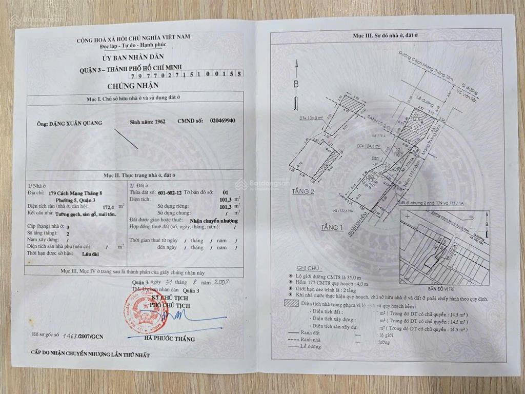 Bán nhà mt cmt8, q3  5,55x25m, nở hậu 6,5m  có hđ thuê 83 triệu/tháng  36,5 tỷ