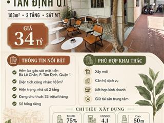 Vị trí hiếm tân định q1 183m2 2 tầng sát mt