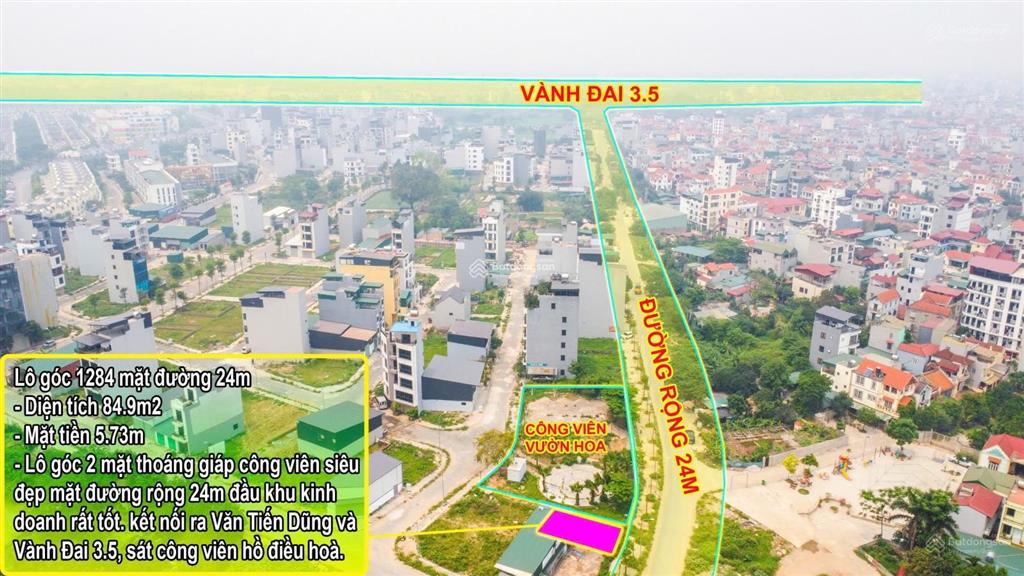 Bán lô góc đường 24m và công viên dt 85m từ tầng 2 xây 100m đối diện khu vui chơi đường kinh doanh