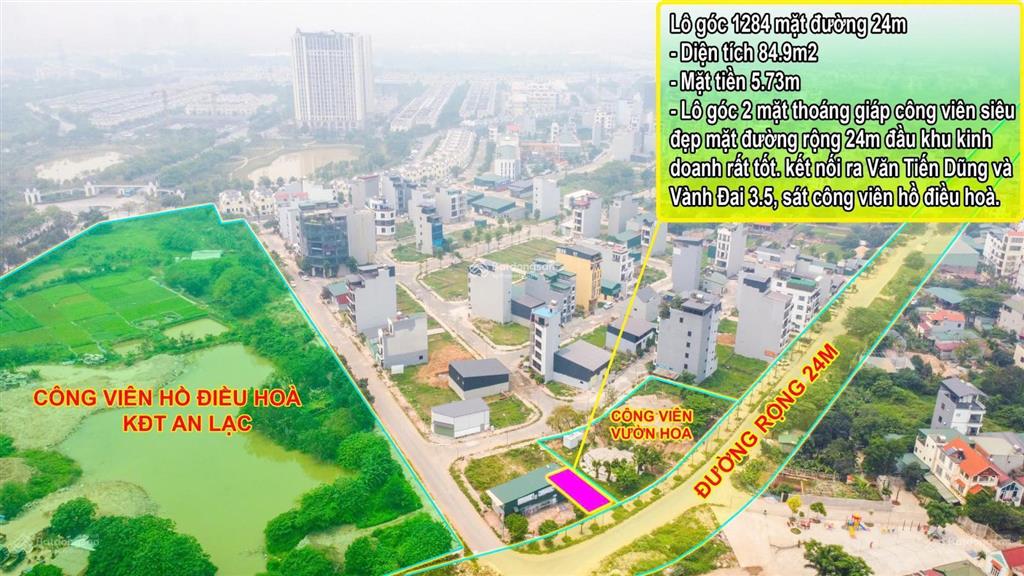 Bán lô góc đường 24m và công viên dt 85m từ tầng 2 xây 100m đối diện khu vui chơi đường kinh doanh
