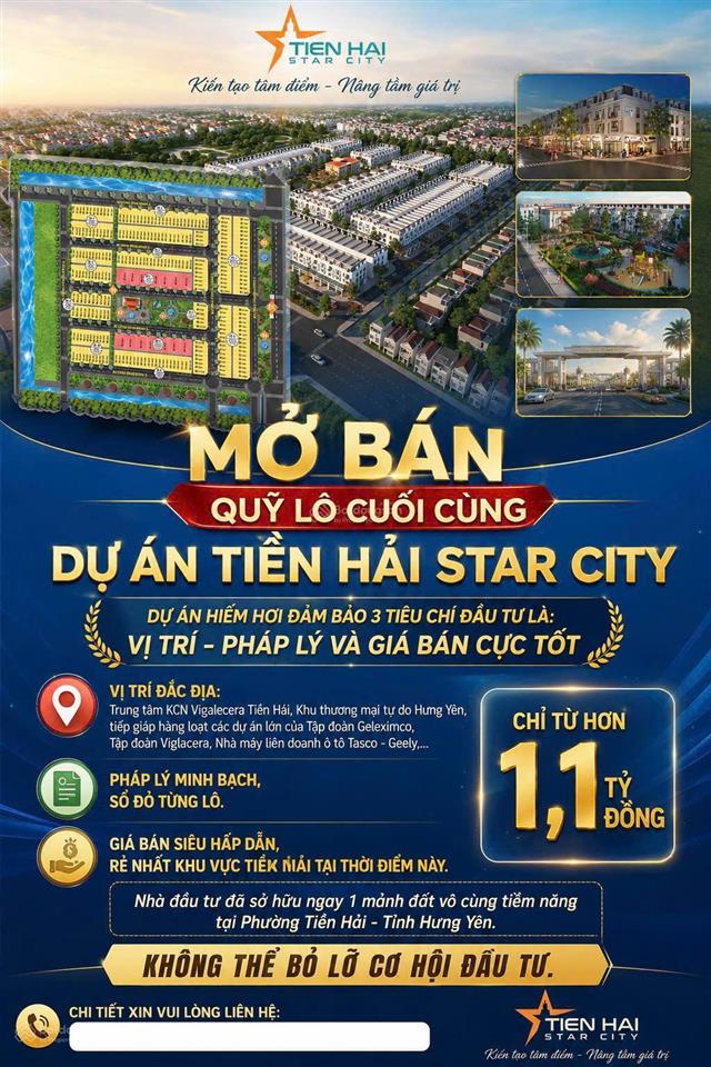 Tiền hải star city  quá đẹp để đầu tư đón chờ dự án nhà máy sx ô tô geely & tasco