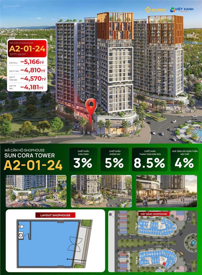 Shophouse cora mặt tiền đường 33m giá chỉ gần 4.2 tỷ
