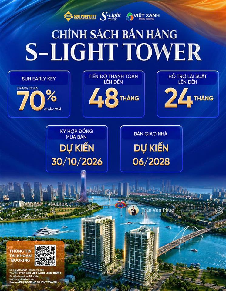 Booking căn hộ slight tower đà nẵng dk từ 1,8 tỷ chiết khấu 27%, chỉ 50 triệu/stt, view sông hàn