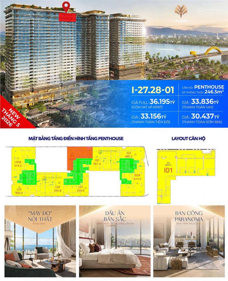 Penthouse giới hạn tại the legend đà nẵng | 246.5m² panorama sông hàn | giá ưu đãi hiếm có