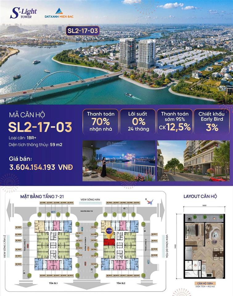 Bán nhanh căn 2pn view sông hàn & pháo hoa  chỉ 2,95 tỷ | slight đà nẵng