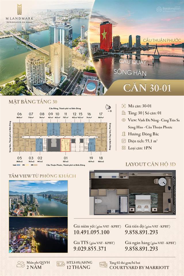 Nổi bật căn 1pn m landmark đà nẵng  tầng 30 view vịnh đà nẵng & cầu thuận phước  ck khủng