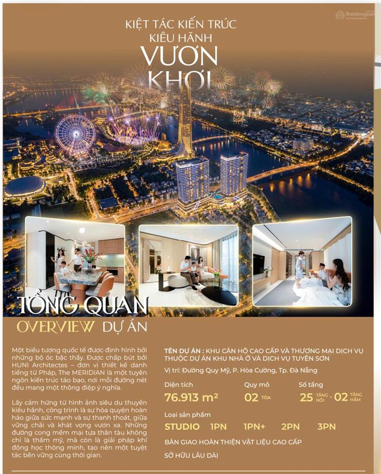 Độc quyền căn đẹp 3pn the meridian đà nẵng trung tâm tp, view sông hướng nam mát mẻ, sở hữu lâu dài