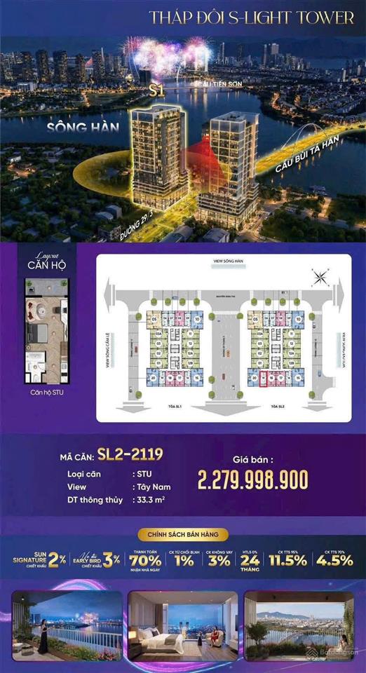 Căn studio hiếm có giá trực tiếp từ cđt, sở hữu lâu dài, slight tower hòa xuân đà nẵng