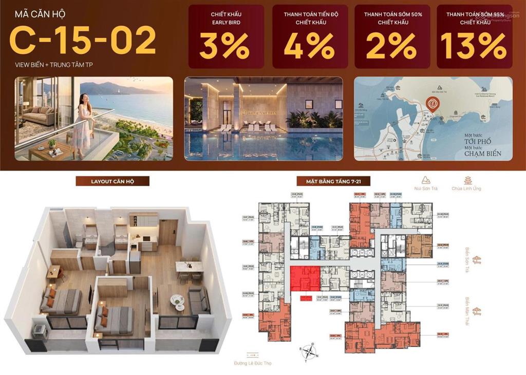 Bán căn hộ biển the camellia sơn trà chỉ thanh toán tiến độ 50% là nhận nhà, sở hữu lâu dài