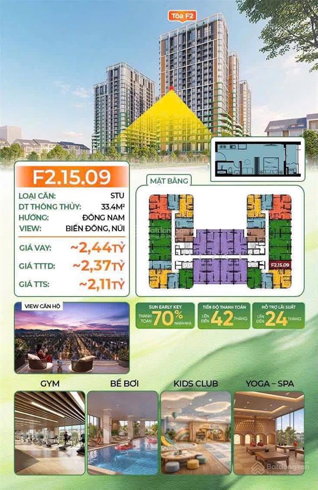 Cực hot căn studio tòa f2 fours tower, hướng đông nam, view sông, biển, núi ngũ hành sơn