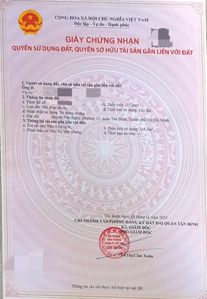 Chỉ 98tr/m2 có ngay nhà trung tâm tân bình  diện tích khủng  thu nhập có sẵn.