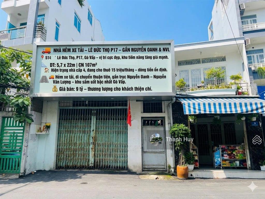 Nhà hẻm xe tải đường lê đức thọ p17, dt 5,7 x 22m cn 107m² , nhà cấp 4 , gpxd cao tầng làm chdv