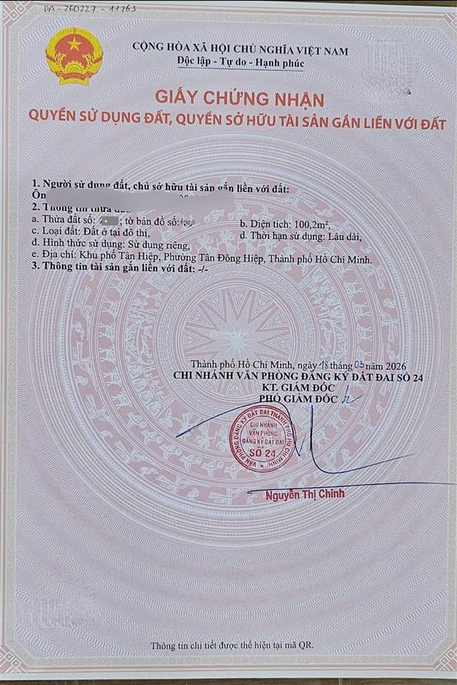 Bán đất rẻ p.tân bình ,100,2m2 giá chỉ 3ty050 .đầy đủ tiện ích xung quanh .chính chủ