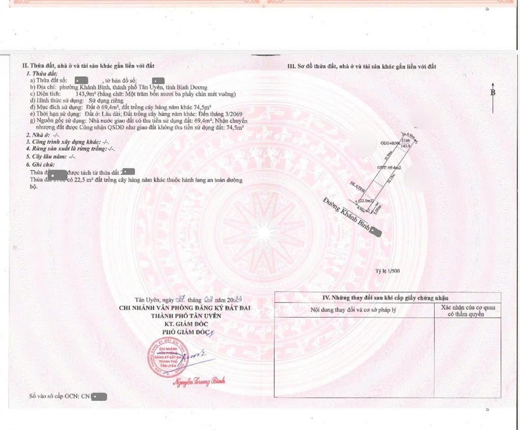 Bán nhà 1 trệt 1 lầu 143,9m2 chỉ 3,3ty gần đ lê quang định tân uyên để xe oto trồng rau chính chủ