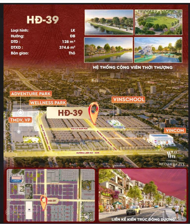 Bán liền kề 128m đại lộ hừng đông 39 rộng 30m, vinhomes đan phượng, giá full vat 26 tỷ ký cđt