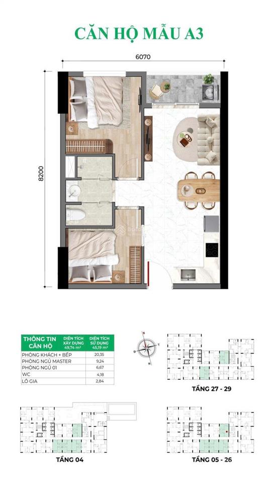 Bán căn hộ bcons asahi, dt 50m2 giá 2,2 tỷ, trả trước 20%, ngân hàng cho vay 80%  30 năm