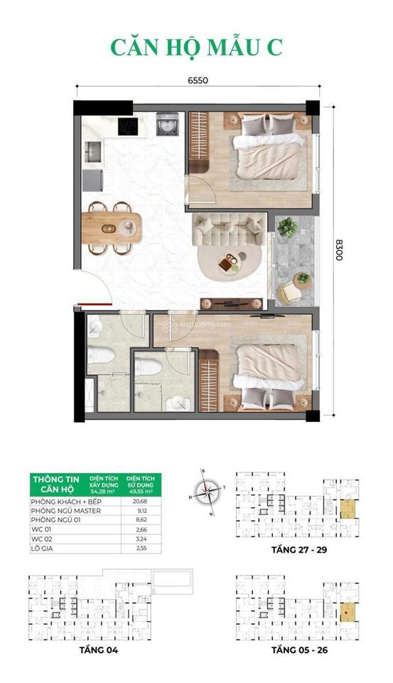 Bán căn hộ bcons asahi, dt 52m2 giá 2,4 tỷ, trả trước 20%, ngân hàng cho vay 80%  30 năm