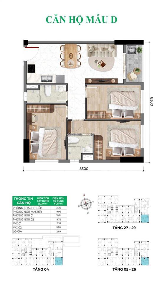 Bán căn hộ bcons asahi, dt 75m2 giá 3.1 tỷ, trả trước 20%, ngân hàng cho vay 80%  30 năm