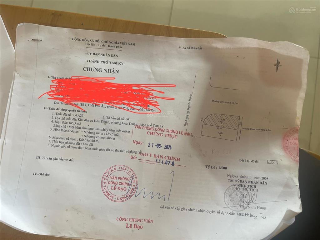 Bán đất 2 mặt tiền hà huy tập  hoàng hữu nam phường hoà thuận quảng nam cũ diện tích 185m2.