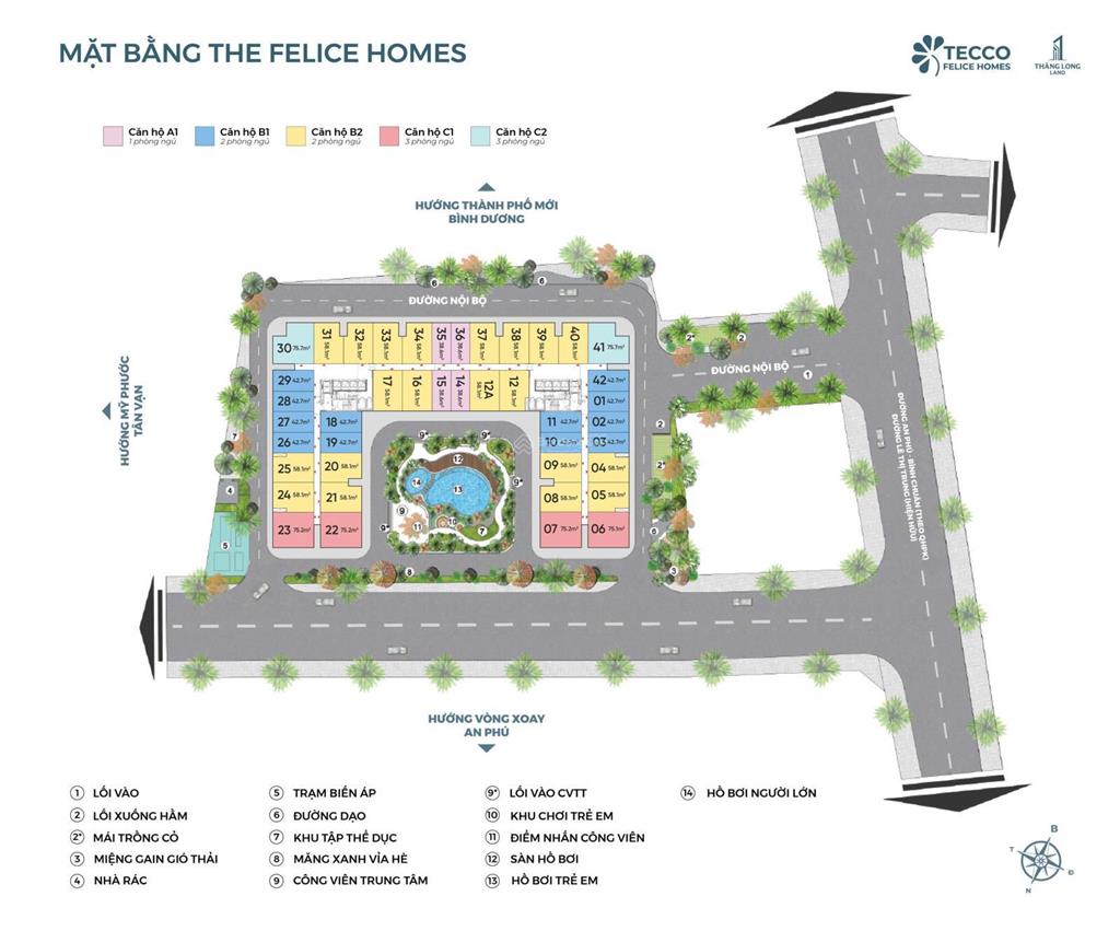 Bán gấp căn hộ 1pn, 43m2, giá 1,3 tỷ tại tecco felice homes, bình dương