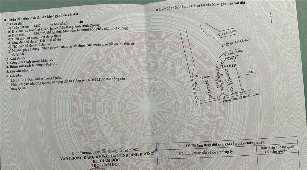 Bán đất thổ cư 134,5m² gần tt hành chính bàu bàng đường 10m giá 1,7 tỷ