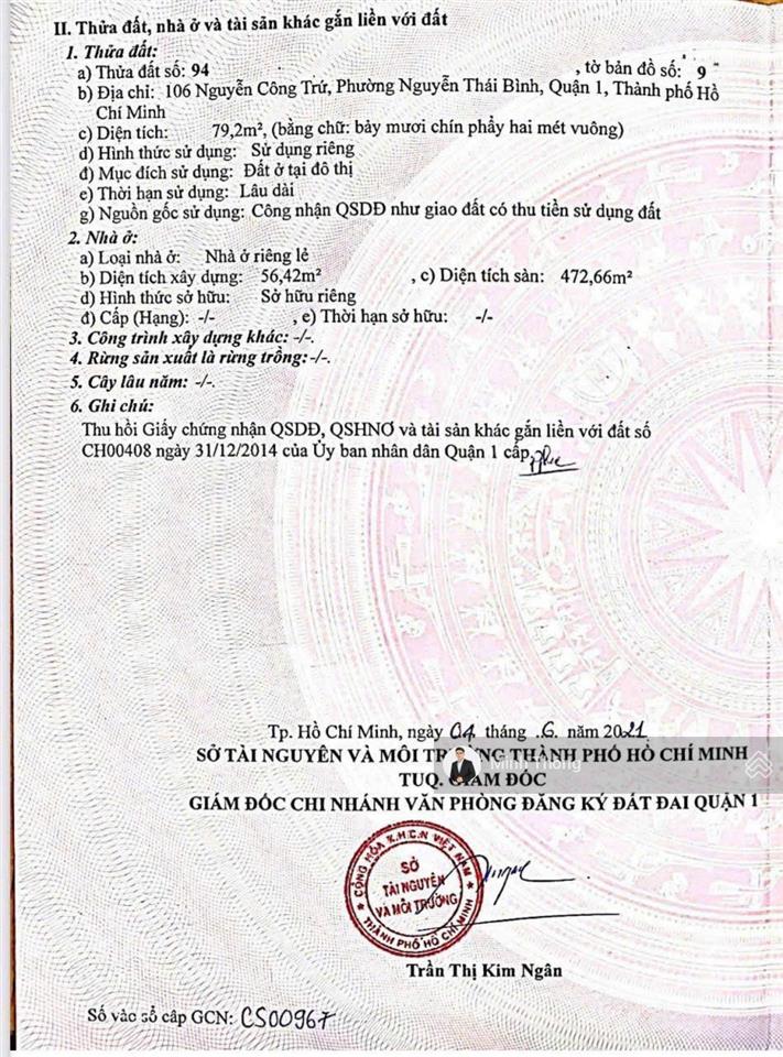 Nhà thật 100%  so sexy! dt 4.6 x 17.4  sàn 472.6m2  hầm 6t nhà 106 nguyễn công trứ chì 56 tỷ