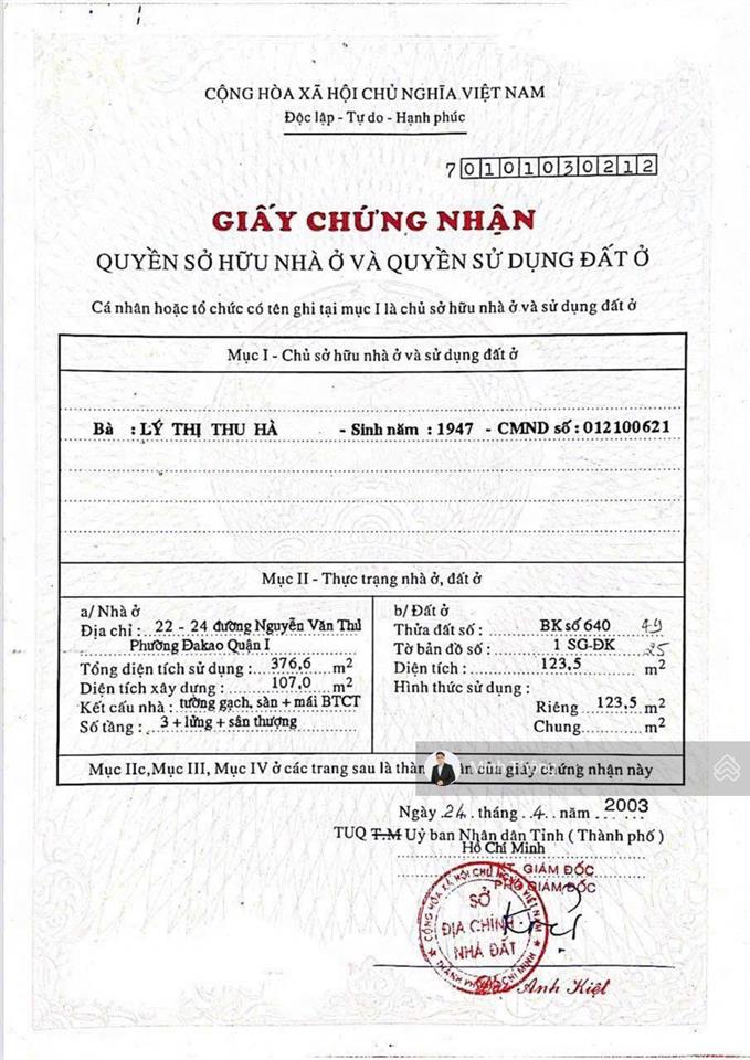 Gấp nhà 2224 nguyễn văn thủ! dt 8.3 x 18  cn 123.5m2  5 tầng vuông vức giá chỉ 70 tỷ còn tl