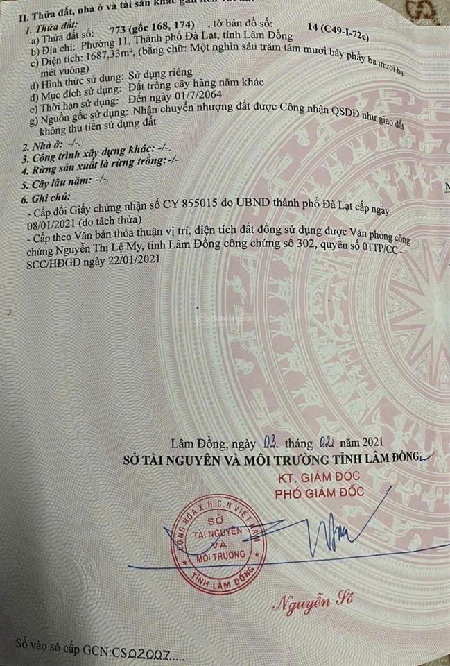 Cần bán gấp 1700 mét vuông đất mặt tiền p.11, tp.đà lạt, đường lâm văn thạnh