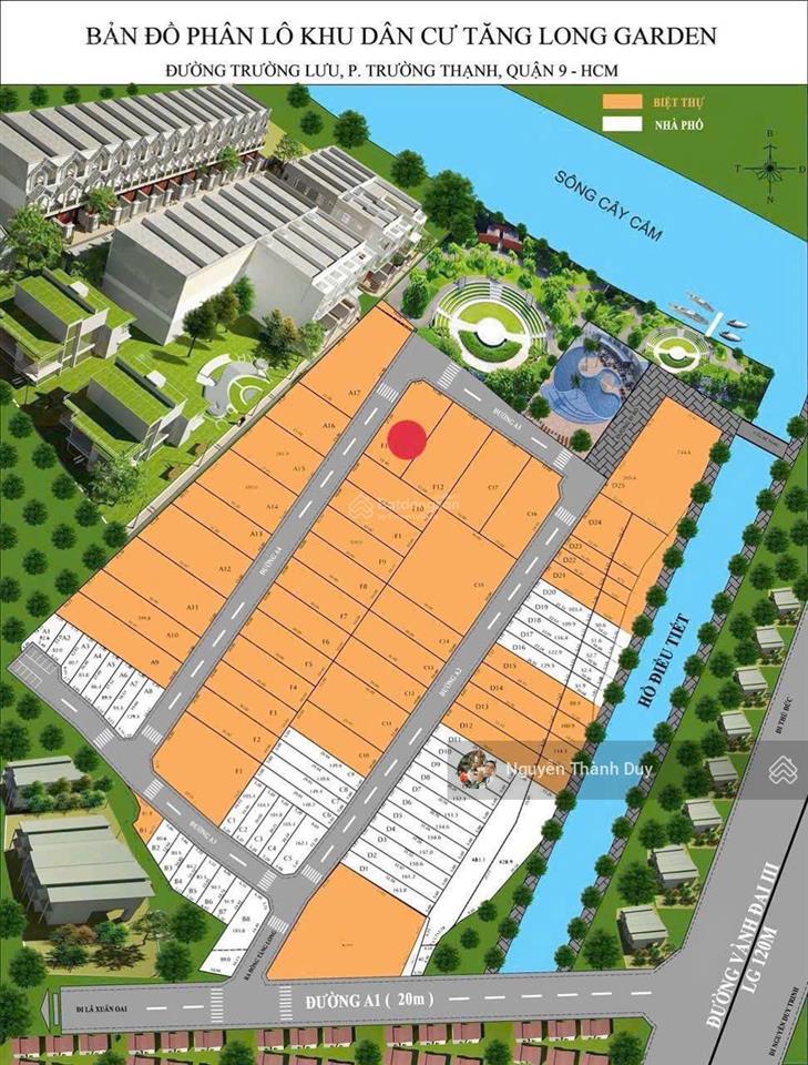 Lô góc 2 mặt tiền view sông kdc tăng long garden sát bên đông tăng long 428m2 full thổ chỉ 40tr/m2