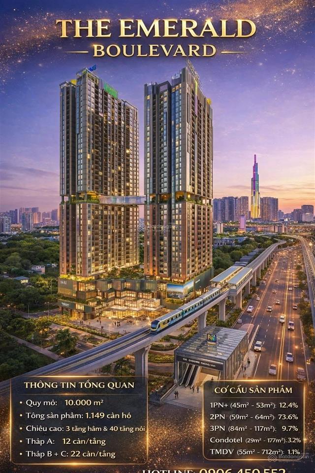 Căn hộ the emerald boulevard đẳng cấp với 5 tầng thương mại, 70% căn giá tốt cách sông sg 300m