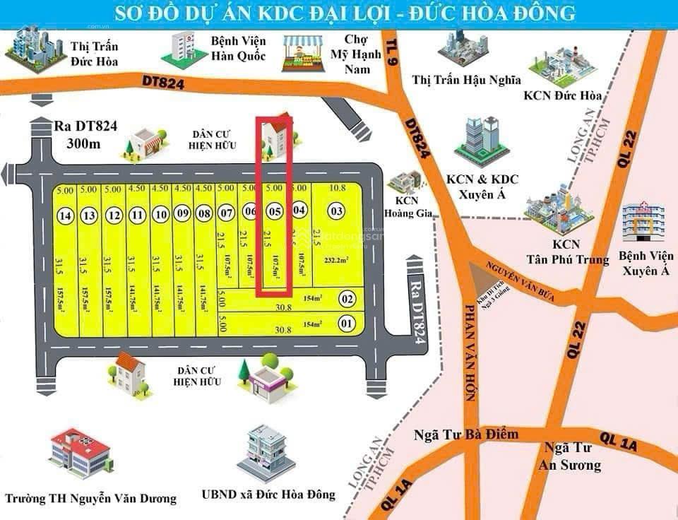 Bán đất 107,5 m2 tại xã đức hoà đông, giá siêu hời 1,2 tỷ