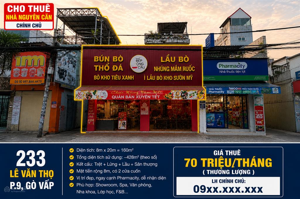 Cho thuê nhà mặt tiền kinh doanh lê văn thọ  gò vấp