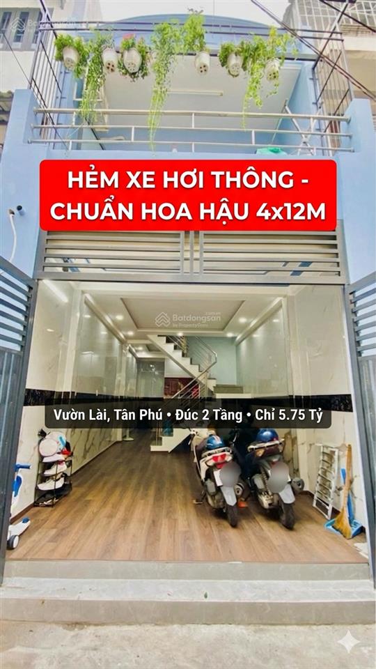 [giá tốt] hẻm xe hơi thông vườn lài  khuôn đất hoa hậu 4x12m  chỉ 5.75 tỷ