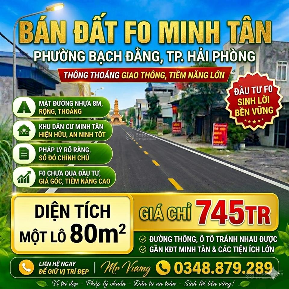 Chỉ 745tr sử hữu ngay đất mặt đường 8m phường bạch đằng thuỷ nguyên